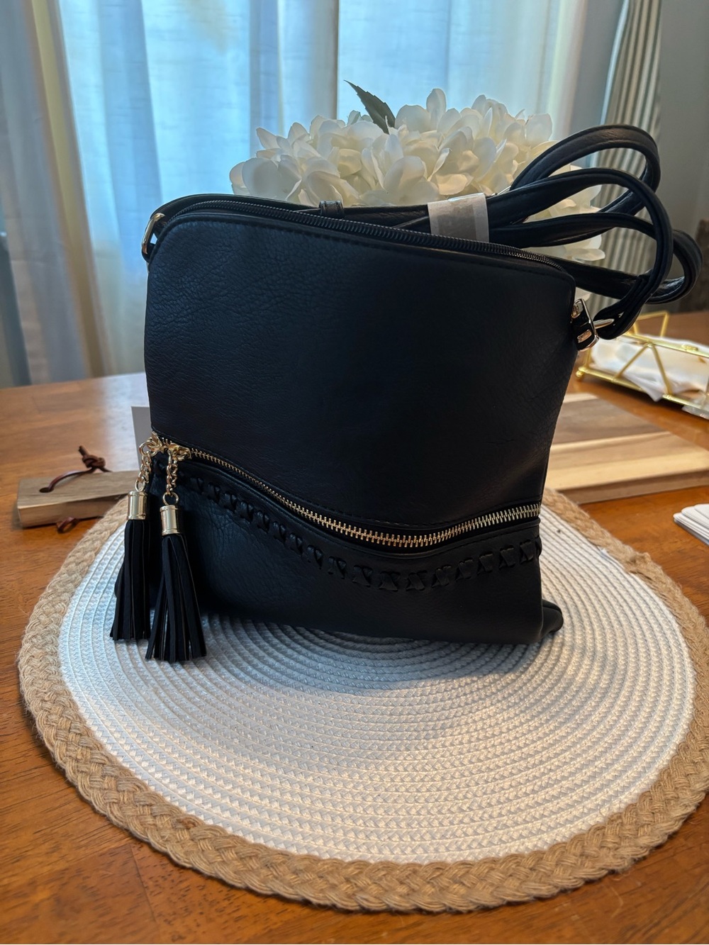 Black Tassel Crossbody Bag - Women